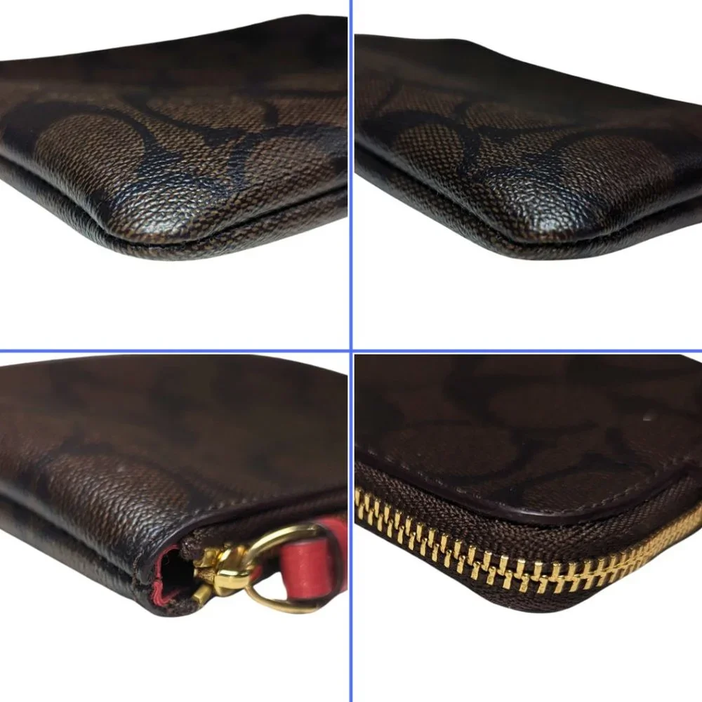 Coach Signature Monogram Logo Brown Zippy Wristlet Wallet - Picture 5 of 8